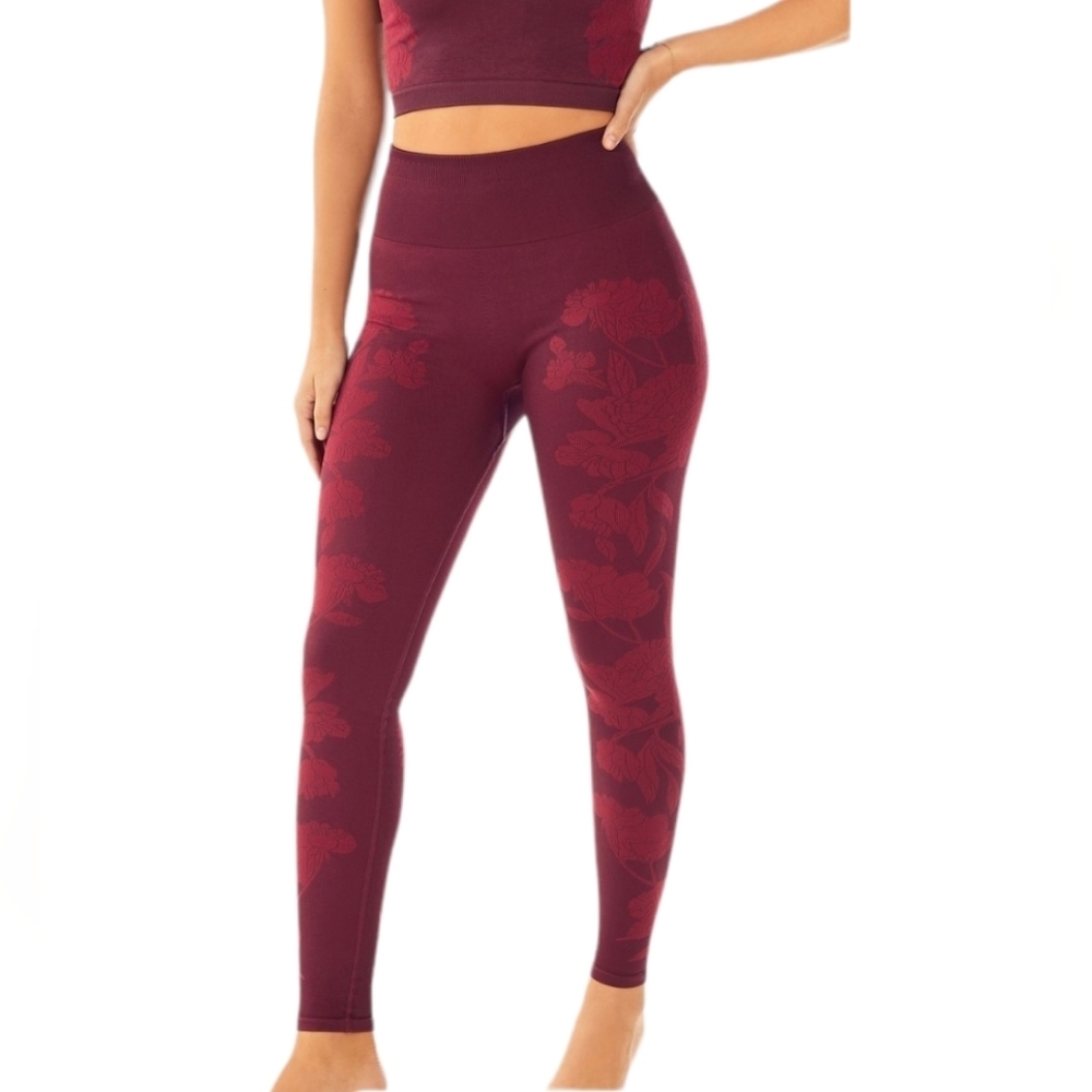 FABLETICS burgundy floral print leggings L